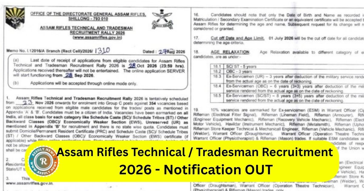 Assam Rifles Technical / Tradesman 2026