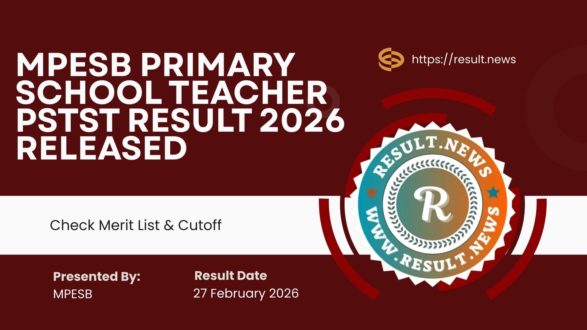 MPESB Primary School Teacher PSTST Result 2026