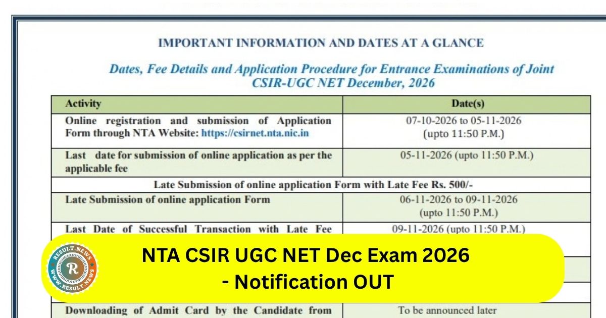 NTA CSIR UGC NET December Exam 2026