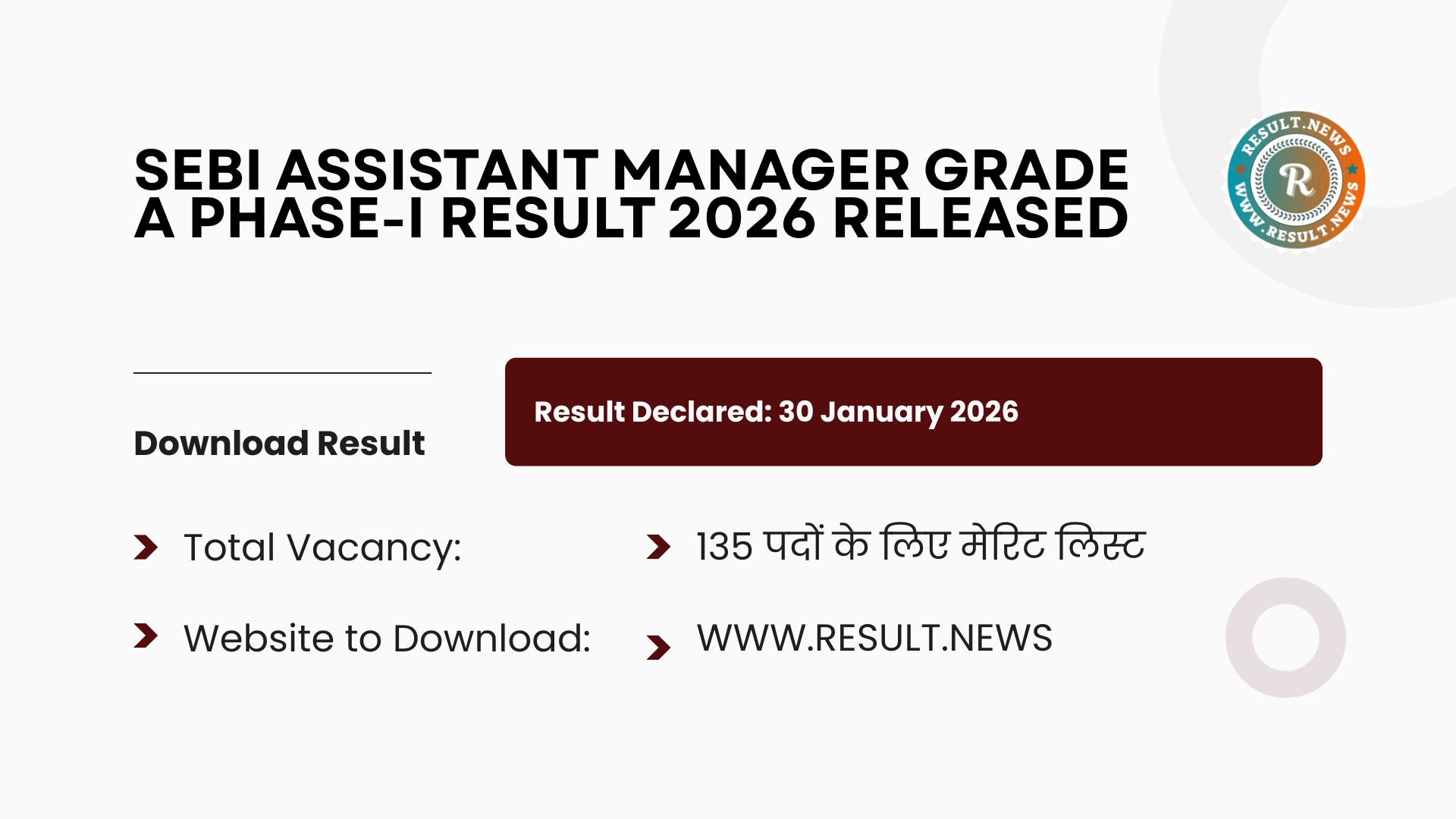 SEBI Assistant Manager Grade A Phase-I Result 2026