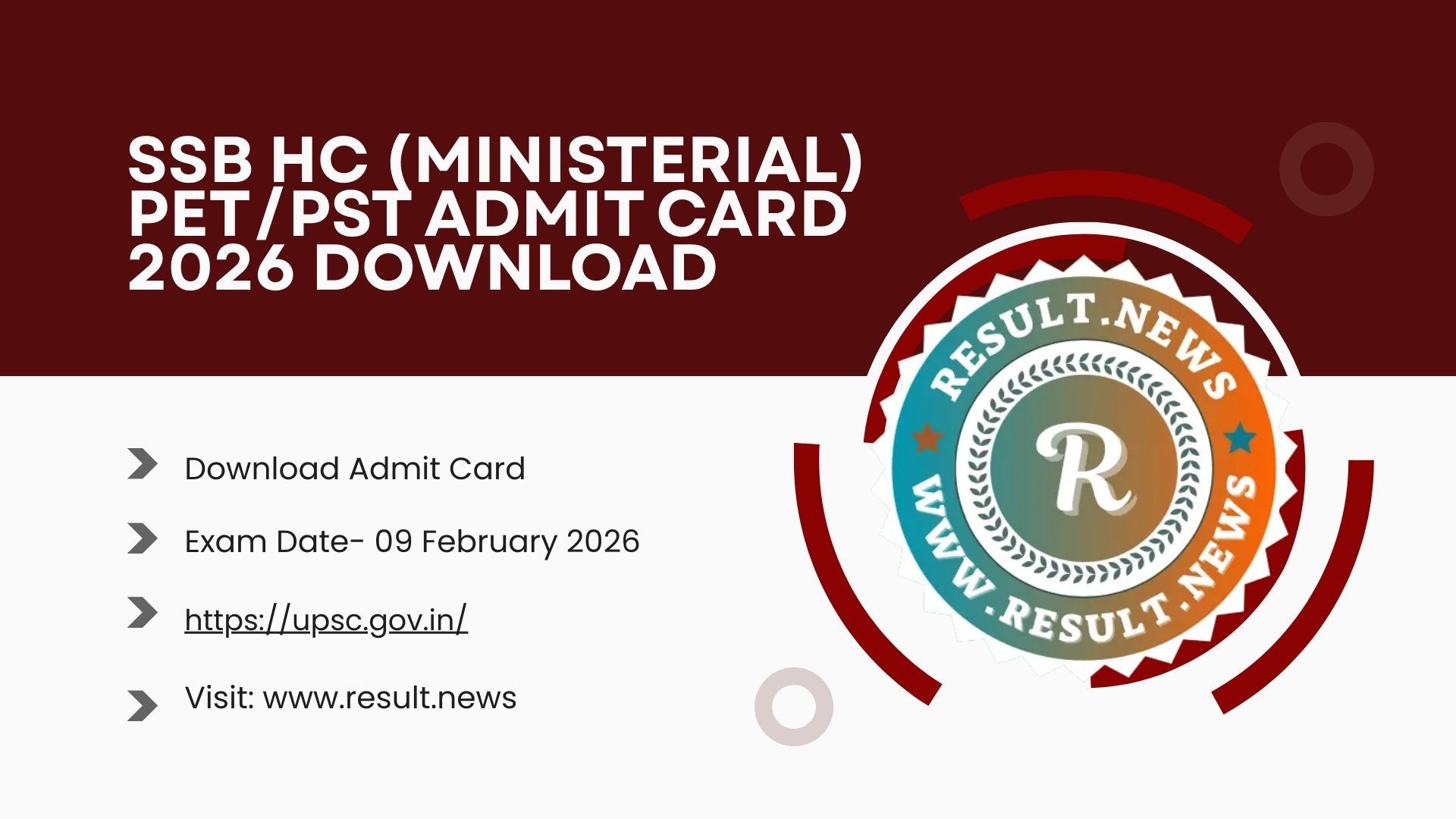 SSB HC (Ministerial) PET/PST Admit Card 2026