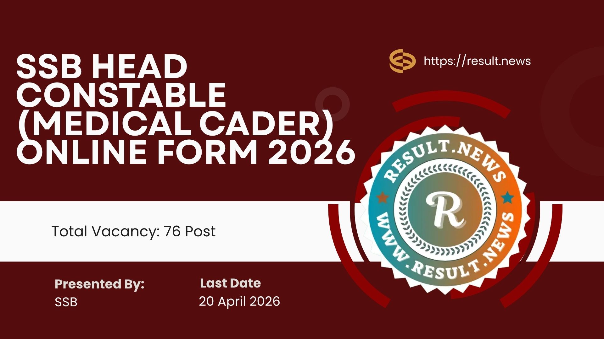 SSB Head Constable (Medical Cader) 2026